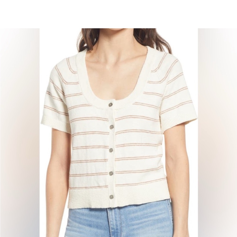 Madewell Cream and Brown Striped Knit Top